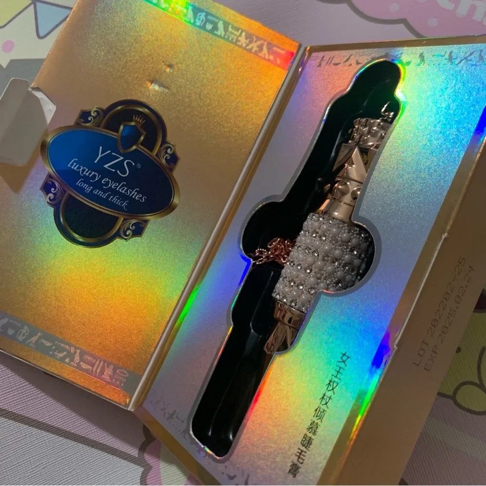 Classic Black Mascara in a Unique Tube Adorned with Pearls and Crystals